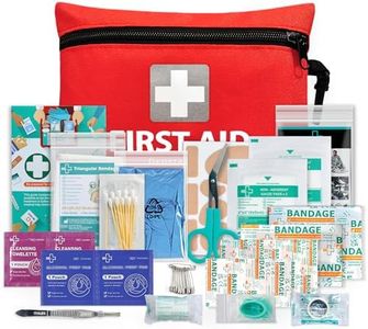General Medi Mini First Aid Kit, 92 Pieces Small First Aid Kit - Includes Emergency Foil Blanket, Scissors for Travel, Home, Office, Vehicle, Camping, Workplace & Outdoor (Red)