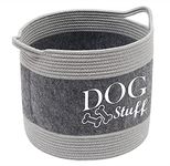 Morezi Cotton felt round dog toy box and dog toy basket storage with handle, doggie toy bin - Good idea for organizing pet toys, blankets, leashes, clothing, dry food and any doggie stuff