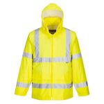 Portwest H440 Men's Waterproof Hi Vis Rain Jacket - Reflective Lightweight Safety Workwear with Pockets and Hood Yellow, Small