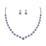 Ever Faith Women's Wedding Jewelry Full Round Cut CZ Necklace Earrings Set Purple Silver-Tone