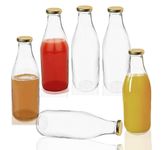 Pure Source India Clear Glass Milk, Water and Juice Bottle With Airtight & Leak Proof Cap - 1000 Ml (Set of 12 Pieces) Transparent