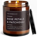 Rose Petals & Patchouli Scented Candle for Home – Handcrafted in USA – Aroma Candle for Relaxing – Best Birthday Gift, Romantic Gift, Anniversary Gift – Natural Soy Wax Scented Candles for Women & Men