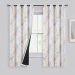 FMFUNCTEX 100% Blackout Curtains for Bedroom, Yellow on White Curtains 63 Inches Long for Living Room Tree Branch Pattern Print Curtain Panels Thermal Insulated Drapes Grommet Window Curtains 2 Panels