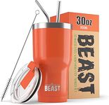 Beast Tumbler - 900 ml (30 oz), Orange | Reusable Stainless Steel, Vacuum Insulated Cup | with + 2 Straws & Cleaning Brush | Double Wall Travel Flask Perfect for Hot or Iced Coffee | BPA Free