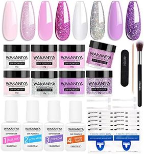 Dip Nail Powder Kit, Wakaniya 8 Colors Clear Pink Glitter Dipping Powder Nail Set Starter with Base Top Coat Activator Brush Saver Dip Manicure Kits for Beginner DIY Home/Salon Nail Art System