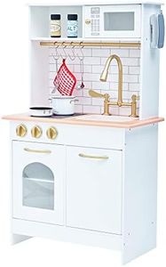 Teamson Kids Little Chef Boston Compact Farmhouse Wooden Play Kitchen, White/Gold