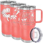 Personalized Tumblers with handle, Splash Proof Lid, Your Name/Text Engraved in USA Customized Cups, Stainless Steel Vacuum Insulated Coffee Mugs, Gifts for Sisters by iProductsUS (Coral 20oz)