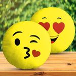 DreamVio Velvet Soft Plush Smiley Cushion Emoji Pillow Gift for Friends, Boyfriend, Girlfriend, BFF Gifts, 30 X 30 Cm - Set of 2, Yellow Design1