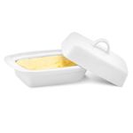 Ceramic Butter Dish with Lid Large | White Butter Container for Countertop 17.5L X 9W X 11.5H (cm) | Ceramic Butter Dishes with Handle | Butter Storage Container for Refrigerator with Lid