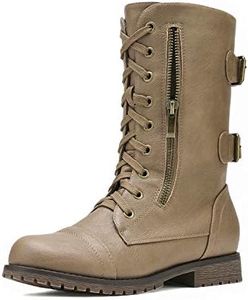 DREAM PAIRS Women's Combat Boots, Mid Calf Built-in Wallet Pocket Lace up Military Ankle Booties,Size 8.5,Classic Khaki,TERRAN
