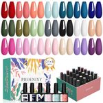 phoenixy 24 PCS Gel Nail Polish Set, Spring 21 Colors 8ml Gel Nail Polish Kit with Base Glossy Matte Top Coat Black Gray Red Nail Polish Set Nail Kit Gifts for Women