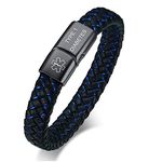 VNOX Blue Braided Leather Medical Symbol Caduceus with Magnetic Clasp Cuff Wristband Bracelet,(6.9 Inches TYPE 1 DIABETES)