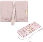 BAGSMART Travel Jewelry Organizer Roll Jewelry Travel Case Jewelry Bag for Necklace, Earrings, Rings,Pink