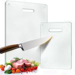 Tempered Glass Cutting Board for Kitchen, 2PCS Clear Chopping Board with Handle (16"x12" & 12"x8"), Scratch Resistant, Heat Resistant, Dishwasher Safe, Non Taxic, Easy to Clean