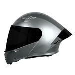 Steelbird SBA-20 7Wings ISI Certified Flip-Up Helmet with Black Spoiler for Men and Women with Inner Smoke Sun Shield (Medium 580 MM, Glossy Silver with Smoke Visor)