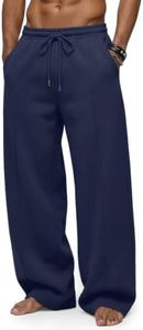 EFAN Mens Wide Leg Baggy Sweatpants Open Bottom Drawstring Pants DarkBlue S