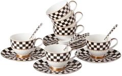 Porlien Black and White Checker Van Gogh Cups and Saucers Set of 6