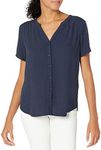 Amazon Essentials Women's Short-Sleeve Woven Blouse, Navy, Medium