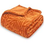 SOCHOW Super Soft Flannel Fleece Throw Blanket, Lightweight Cozy Warm Leaves Textured Plush Blanket for Bed Couch Sofa, 127cm x 150cm, Orange