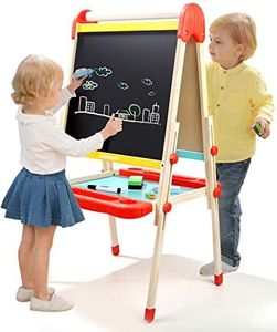 Top Bright Childrens Painting Easel and Blackboard, Wooden Art Easel for Kids, Childs Chalkboard Easel for Toddlers