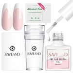 SAVILAND French Manicure Kit - French Tip Nail Stamp with White Gel Nail Polish Set, Jelly Silicone Nail Stamper Nail Stamper Kit for French Nails Home DIY Nail Salon