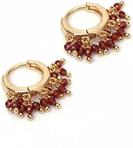 Gempires Natural Red Garnet Beads Hoop Earring January Birthstone Earrings for Women Gold Plated Handmade Jewelry, Gift For Her (Red Garnet)