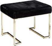 INDIAN DECOR. 31721 Home Glam Furry Bench with Metal Legs/Ottoman/SS Stool for Living Room - Black Cushion - Chrome Frame