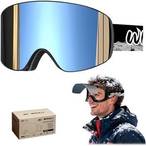 Whale Ski Goggles OTG Anti-Fog Frameless Snow/Snowboard Goggles Mirror lens for Men, Women & Youth - 100% UV Protection (Silver polarizer, Adult/Large)