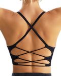 RUNNING GIRL Sports Bras for Women,Sexy Crisscross Back Seamless Padded Sports Bra Medium Support with Removable Pads, Black, Medium