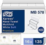 Tork Premium MB578 Soft Xpress Multifold Paper Hand Towel, White, 135 Count (Pack of 16)