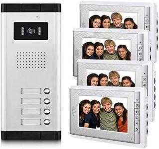 AMOCAM Video door phone System,Video Intercom Kit, 1 PCS Night Vision Camera, 4 PCS 7 Inches Monitor Wired Video Doorbell for 4 Units Apartment Home, Support Monitoring, Unlock, Dual Way Intercom