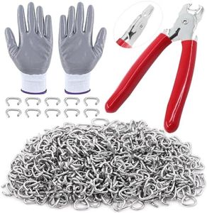 Tanstic 1001Pcs 3/8'' Hog Rings and Hog Ring Plier Kit, 1000Pcs Galvanized Hog Rings and Hog Ring Plier with Cut Resistant Gloves for Bungee, Animal Pet Cages, Bagging, Fencing and Furnitures