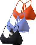 AUROLA Mercury Workout Sports Bras Women Athletic Removable Padded Backless Strapy Minimal Crop Top, Pack (Black+jacaranda+persimmon Orange), Medium