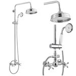 gotonovo Luxury Exposed Shower Faucet Set Bathroom Shower System 8 Inch Wall Mount Rainfall Shower Head with Handheld Spray Cross Double Handle Shower Fixture Adjustable Straight Rod Polish Chrome