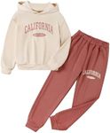 SOLY HUX Girl's Letter Print Drop Shoulder Hoodie Sweatshirt and Jogger Sweatpants 2 Piece Outfit Beige Pink Letter 12Y