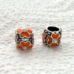 Beading Station 10pcs Antique Silver Large Hole UV Gel Polished Flower Metal Beads with Rhinestone Fit All Major Brands Charm Bracelets (Orange)