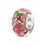 Luluadorn Pink Flower Glass Charm Bead Compatible with Pandora Charms Bracelets