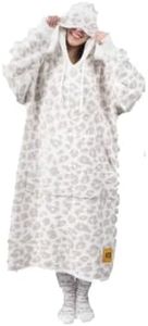 Big Blanket Co Premier Plush Hoodie Snow Leopard | Ultra-Soft Wearable Blanket | Plush Sherpa-Lined Hoodie Blanket | One Size Fits All