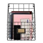 Flexzion Wall Mounted Magazine File Rack Organizer for Mail Entryway Kitchen Office Bathroom Home Basket Bin Decor Metal Wire Shelves Storage for A4 Documents Tablest DMS Comic Books Recipes, Black