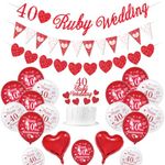 Ruby Wedding Decorations, 40th Wedding Anniversary Decorations 40 Ruby Wedding Banner Happy 40th Anniversary Balloons Red White Balloons Heart Balloons 40 Ruby Wedding Cake Topper