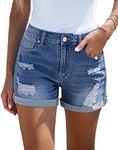 LookbookStore Women Shorts 3 Inch Inseam Denim Shorts High Waisted Jean Shorts Ripped Cuffed Jean Shorts for Women Distressed Denim Jean Shorts Navy Peony Size XL Denim Shorts Size 16 Size 18