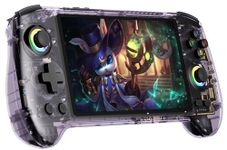 RG557 Retro Handheld Game Console , 5.48 Inch AMOLED Screen Handheld Emulator Preloaded 4423 Games Android 14 System Dimensity 8300 Processor Support WiFi 6E Bluetooth 5.3(Transparent Purple)