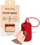 Wild One Dog Poop Bag Holder and Dispenser with Leash Attachment, Leak Proof, Easy Twist Top for Refills, Includes 1 Box Poop Bags, Strawberry