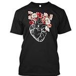 Sunwind Anatomical Heart and Flowers T-Shirt for Men Women (Black - 5XL)