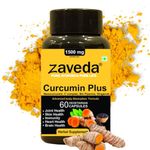 ZAVEDA Curcumin Plus Capsule with 95% Curcuminoids ( C complex ) , Nano Curcumin, Bio Piperine and Gingerols | Anti inflammatory Supplement for Adults | Good For Skin & Joint pains | Immunity Booster for Men And Women | 60 Veg.Capsules