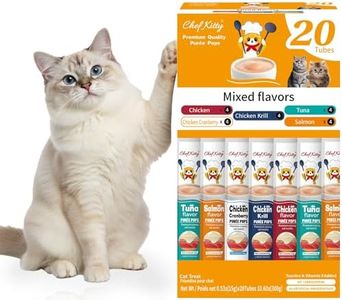 Chef Kitty Purée Pops, Cat Treats, Grain-Free, Lickable, Squeezable Creamy Cat Treat/Topper with Vitamin E & Taurine, 0.5 Ounces Each Tube, 20 Tubes, Chicken and Seafood Mix Variety