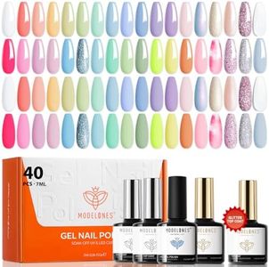 modelones 40Pcs Gel Nail Polish Set, 36 Colors 2026 Easter Spring Pastel White Pink Light Yellow Blooming Glitter Gel Polish Kit with 4PCS Glitter Matte Glossy Top Base Coat LED Nail Art DIY Gift