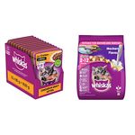 Whiskas Wet Food for Kittens (2-12 Months), Chicken in Gravy Flavour, 12 Pouches (12 x 85g) & Kitten (2-12 Months) Dry Cat Food, Mackerel Flavour, 450g Pack