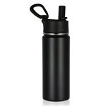 Volhoply 18oz Kids Insulated Water Bottle,Stainless Steel Water Bottles with Straw Lid,Double Wall Vacuum Reusable Metal Thermos Water Bottle,Wide Mouth Sports Water Flask for Cold Drink(Black,1 Set)