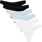 Ekouaer Cotton Thong Underwear for Women 6 pack Low Wasit Invisible Seamless Black White Blue Medium G-String Thong